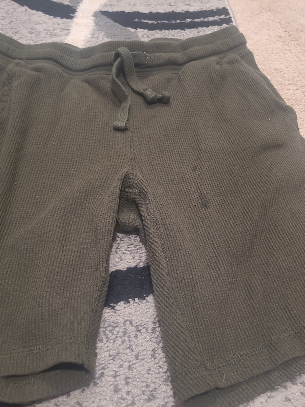 American Garage  Mens Green Waffle  Knit Sweat Shorts Drawstring Pockets Size M